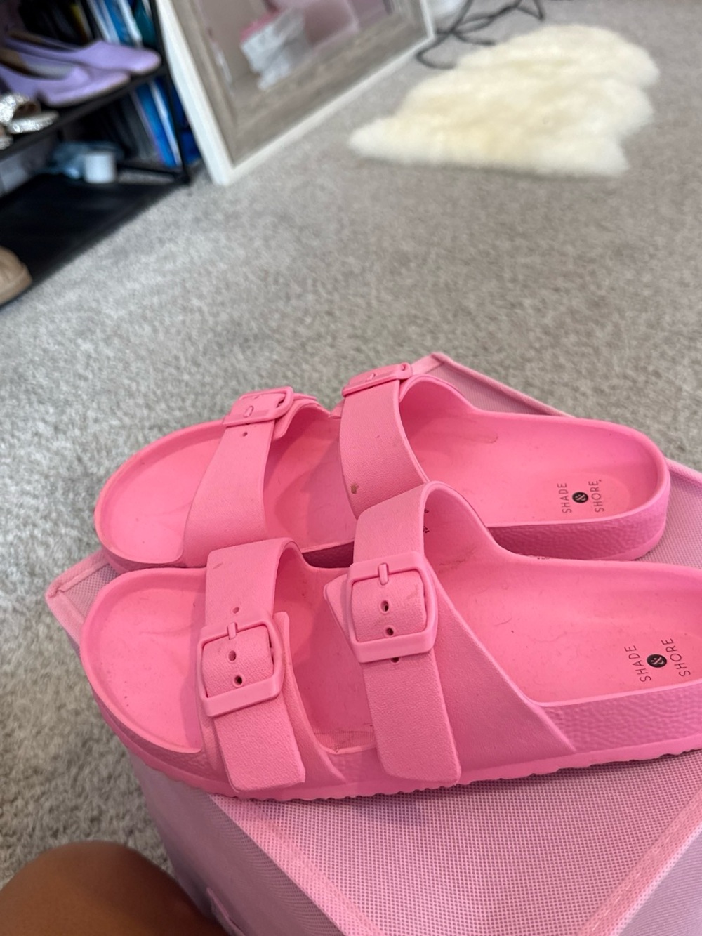 Shade & Shore Girls Pink Double-Buckle Slide Sandals